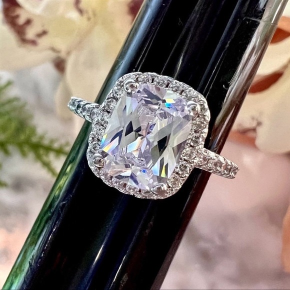 Large Cushion Cut Fancy Diamond Halo Engagement Ring Solid 925 Sterling Silver - Picture 7 of 15